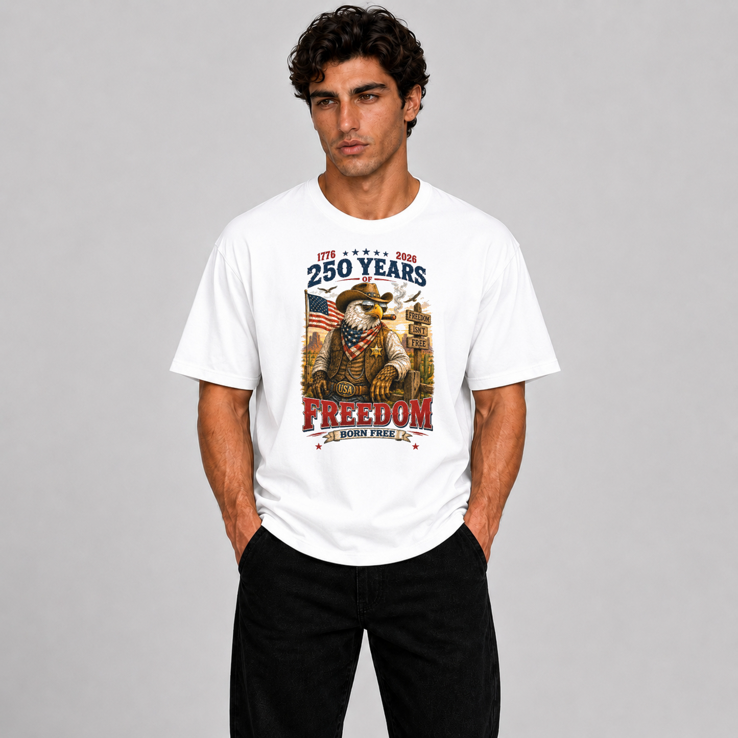USA 250 Years Freedom Eagle T-Shirt block– Patriotic American Graphic Tee for Men (1776-2026)
