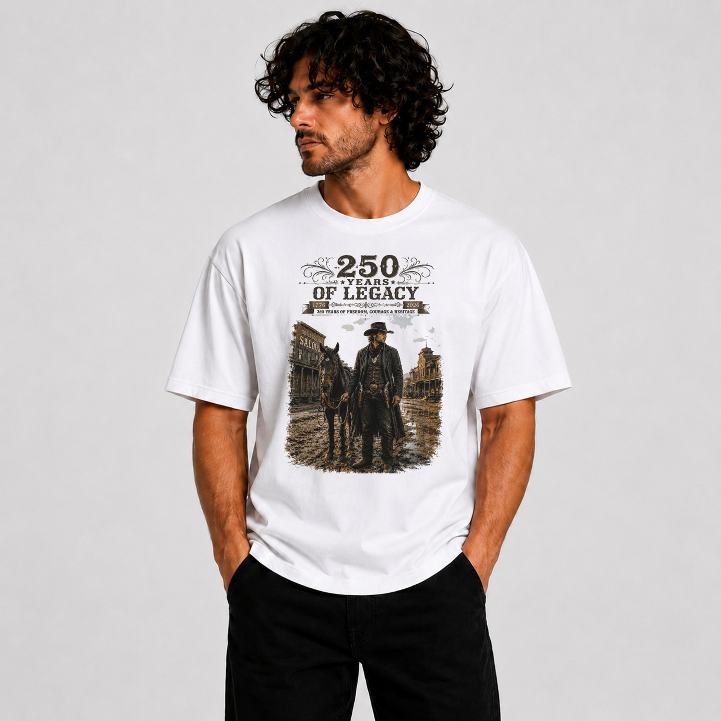 250 Years of Legacy Cowboy T-Shirt Block – American Heritage Western Graphic Tee for Men (1776-2026)