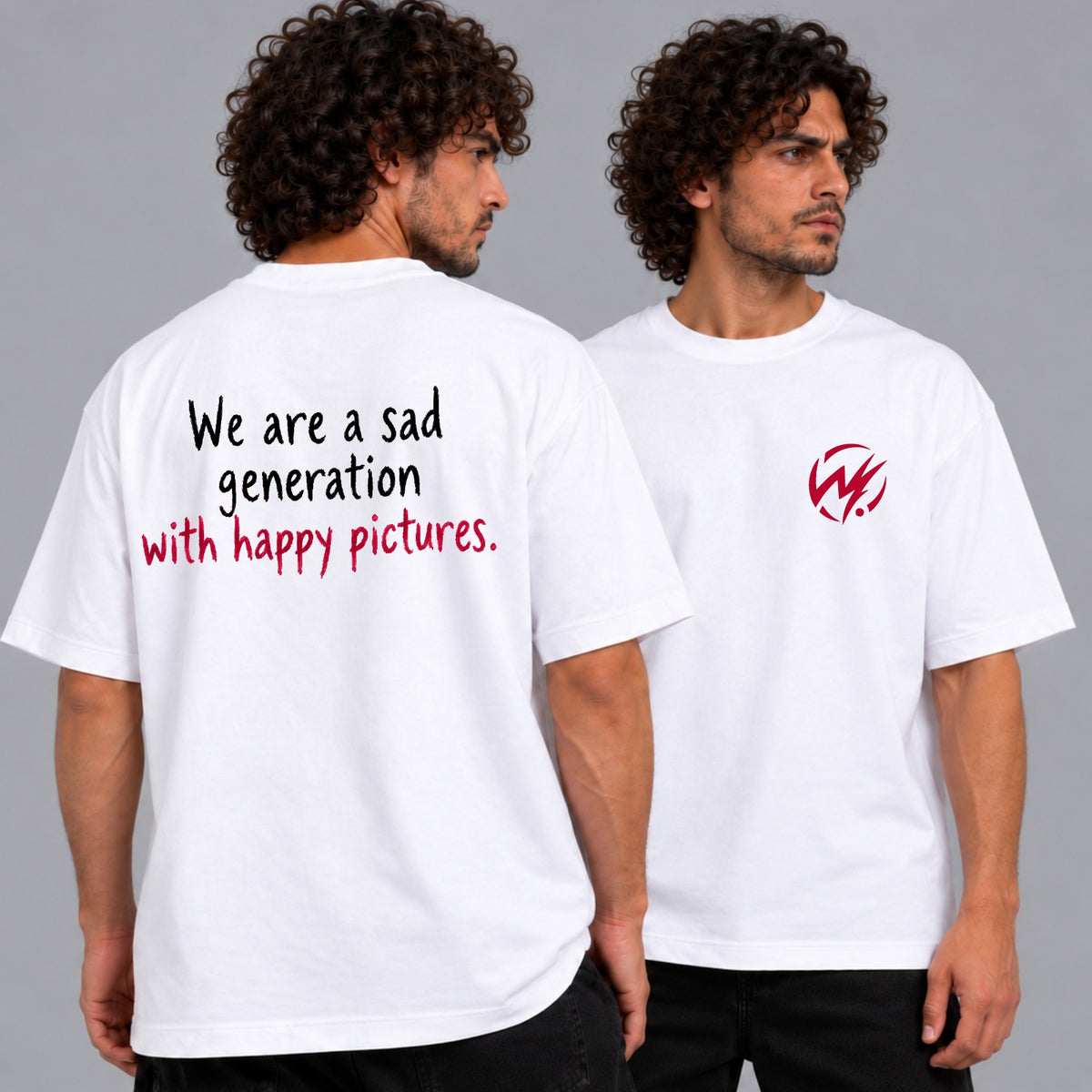 Sad Generation with Happy Pictures – Graphic T-Shirt | White Streetwear Tee