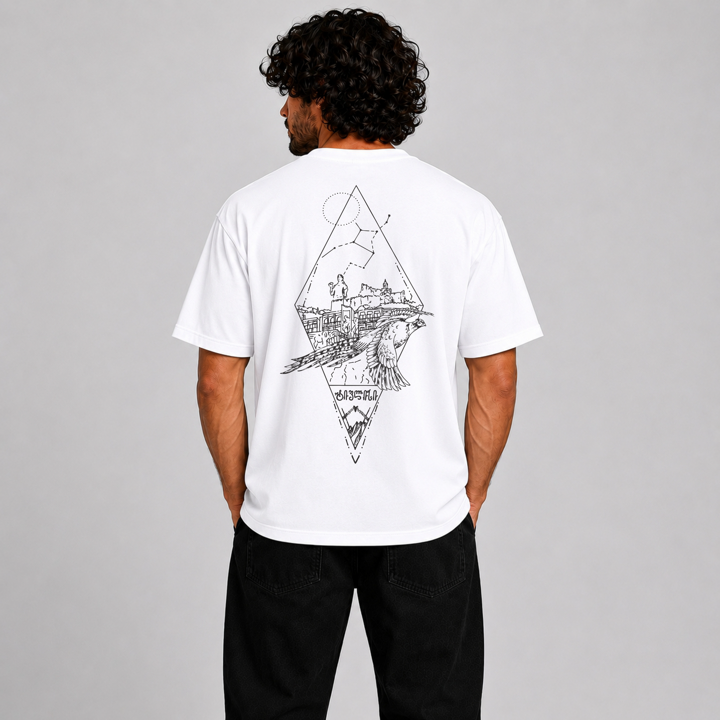 Tbilisi Skyline & Falcon Graphic T-Shirt Block– Premium Unisex Georgian Heritage Tee