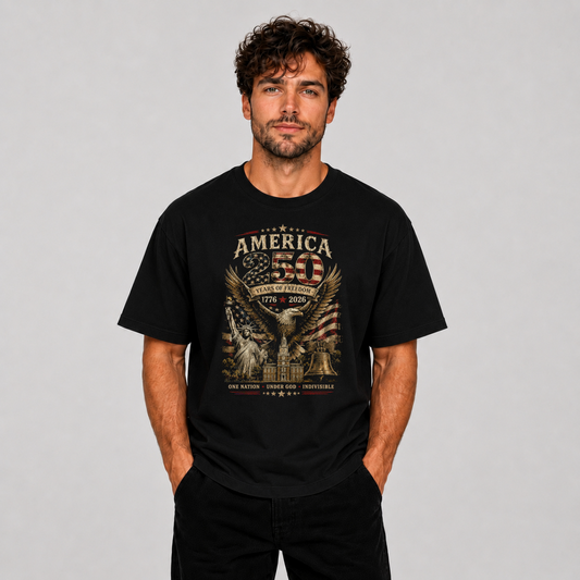 America 250 Years of Freedom T-Shirt Block – Patriotic Eagle Graphic Tee | 1776–2026 Premium Unisex Shirt