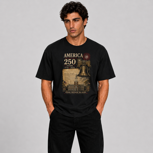America 250 Liberty Bell T-Shirt Block – 1776–2026 Patriotic Independence Hall Graphic Tee